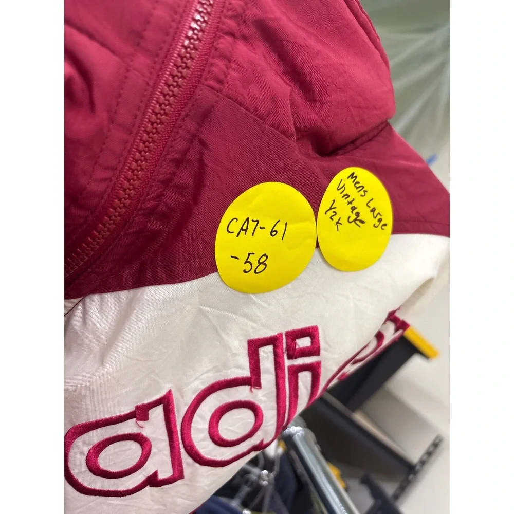 Vintage Adidas Windbreaker Jacket Mens Large Burgundy White Spellout Track Zip